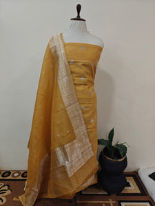 Golden Cotton Silk Handwoven Banarasi Suit Set - Aura Benaras