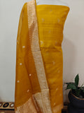 Yellow Raw Silk Handwoven Banarasi Suit Set - Aura Benaras