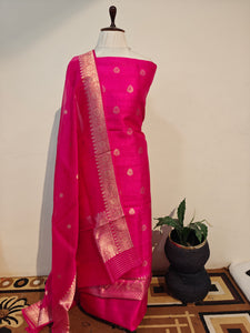 Rani Pink Raw Silk Handwoven Banarasi Suit Set - Aura Benaras