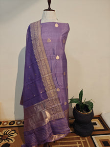 Lavender Pure Silk Handwoven Banarasi Suit Set - Aura Benaras