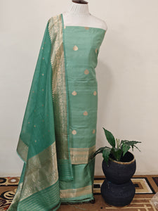 Aqua Blue Pure Silk Handwoven Banarasi Suit Set - Aura Benaras