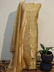 Golden Pure Silk Handwoven Banarasi Suit Set - Aura Benaras