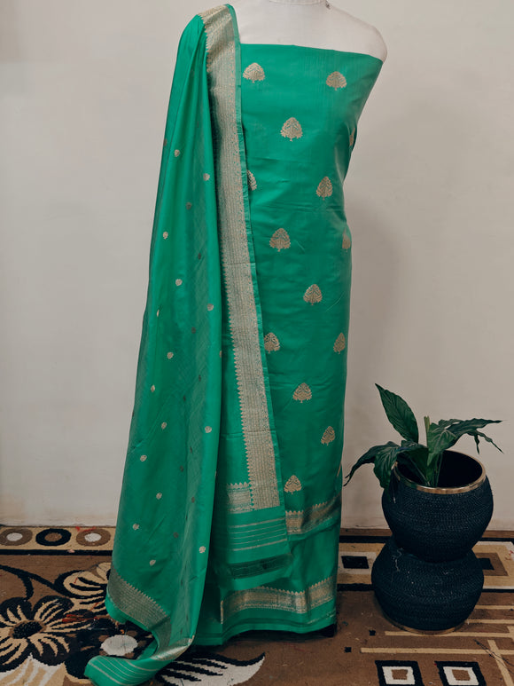 Sea Green Katan Silk Handwoven Banarasi Suit Set - Aura Benaras