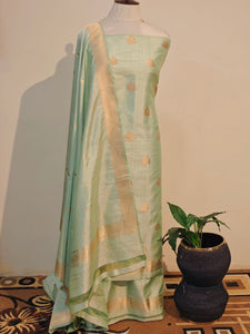 Pista Green Katan Silk Handwoven Banarasi Suit Set - Aura Benaras