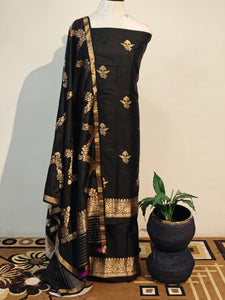 Black Katan Silk Handwoven Banarasi Suit Set