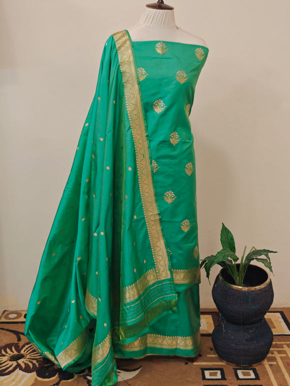 Sea Green Katan Silk Handwoven Banarasi Suit Set