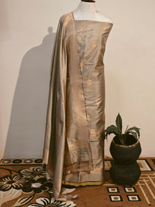 Beige Katan Silk Handwoven Banarasi Suit Set - Aura Benaras