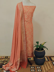 Peach Banarasi Khaddi Georgette Suit - Aura Benaras