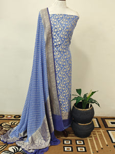 Blue Banarasi Khaddi Georgette Suit - Aura Benaras