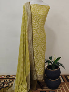 Parrot Green Banarasi Khaddi Georgette Suit - Aura Benaras