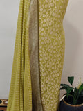 Parrot Green Banarasi Khaddi Georgette Suit - Aura Benaras