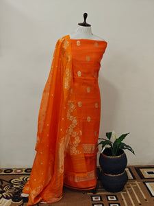 Orange Pure Banarasi Chiniya SIlk Suit - Aura Benaras