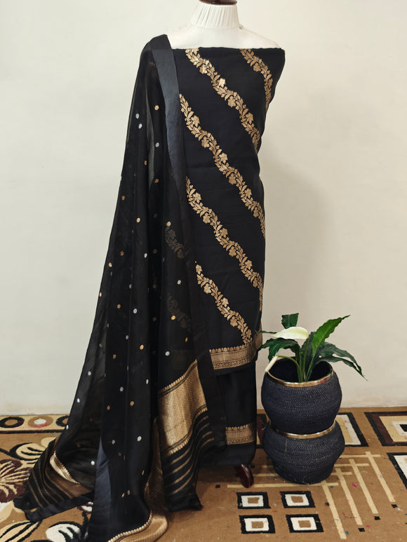 Black Pure Banarasi Chiniya SIlk Suit - Aura Benaras