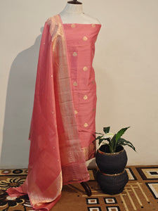 Pink Cotton Silk Handwoven Banarasi Suit Set - Aura Benaras