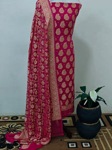 Rani Pink Banarasi Khaddi Georgette Suit - Aura Benaras