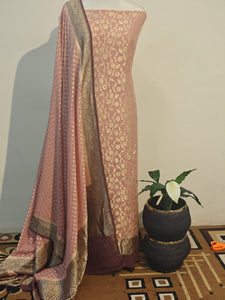 Pastel Pink Banarasi Khaddi Georgette Suit - Aura Benaras