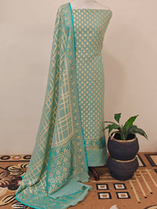 Pastel Blue Banarasi Khaddi Georgette Suit - Aura Benaras