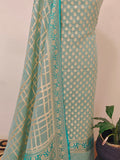 Pastel Blue Banarasi Khaddi Georgette Suit - Aura Benaras