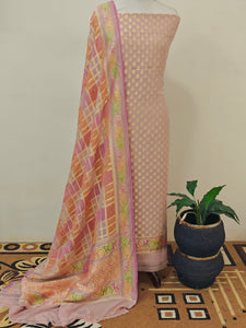 Baby Pink Banarasi Khaddi Georgette Suit - Aura Benaras