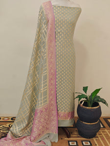 Grey Banarasi Khaddi Georgette Suit - Aura Benaras