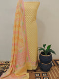 Pastel Yellow Banarasi Khaddi Georgette Suit - Aura Benaras