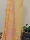 Pastel Yellow Banarasi Khaddi Georgette Suit - Aura Benaras