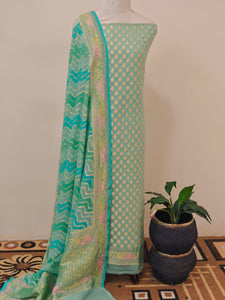 Turquoise Blue Banarasi Khaddi Georgette Suit - Aura Benaras