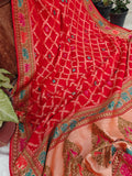 Red Tilfi Patola Pure Banarasi Khaddi Georgette Saree - Aura Benaras