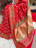 Red Tilfi Patola Pure Banarasi Khaddi Georgette Saree - Aura Benaras