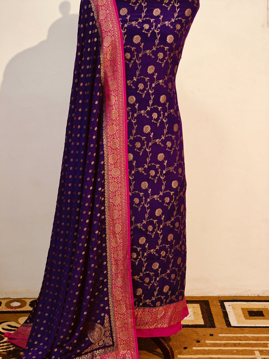 Purple Banarasi Crepe Silk Suit - Aura Benaras
