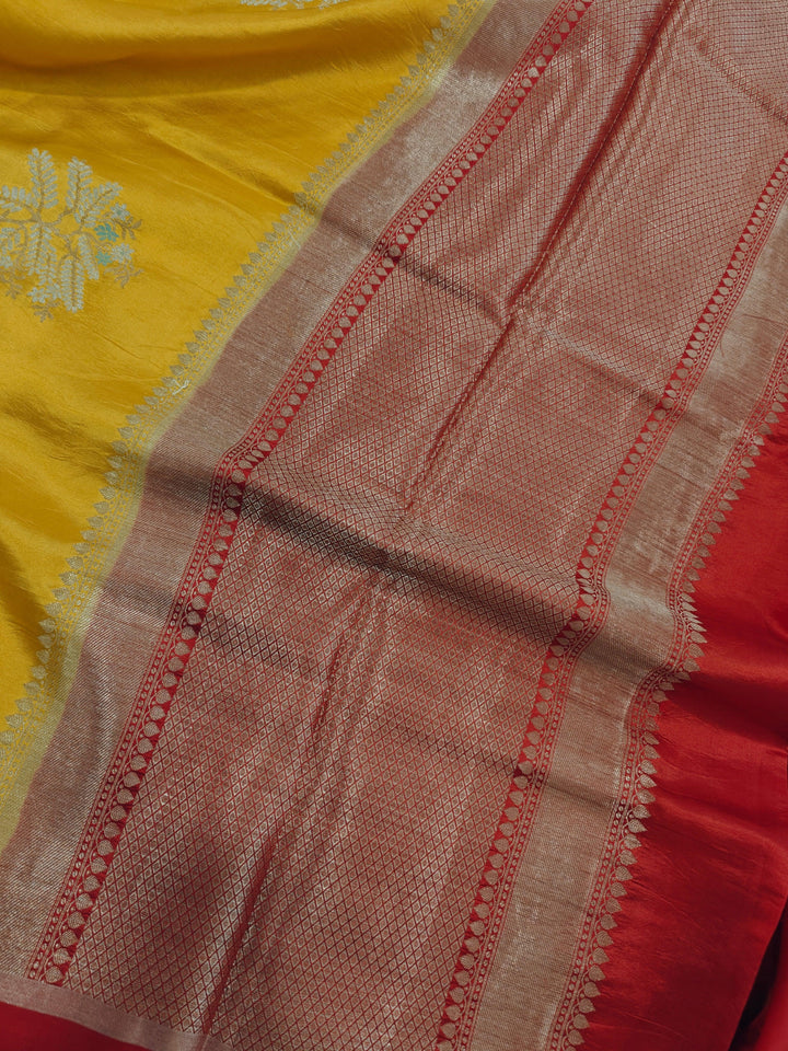 Yellow Pure Banarasi Handloom Silk Saree - Aura Benaras