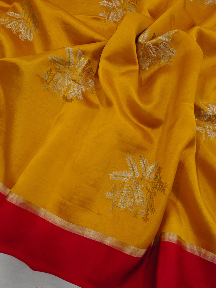 Yellow Pure Banarasi Handloom Silk Saree - Aura Benaras