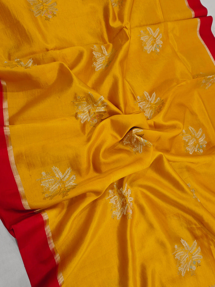 Yellow Pure Banarasi Handloom Silk Saree - Aura Benaras