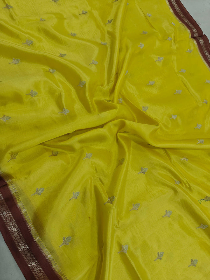 Lemon Yellow Pure Banarasi Handloom Silk Saree - Aura Benaras