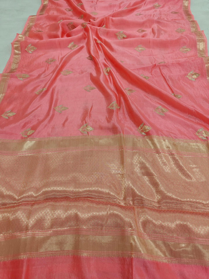 Peach Pure Banarasi Handloom Silk Saree - Aura Benaras