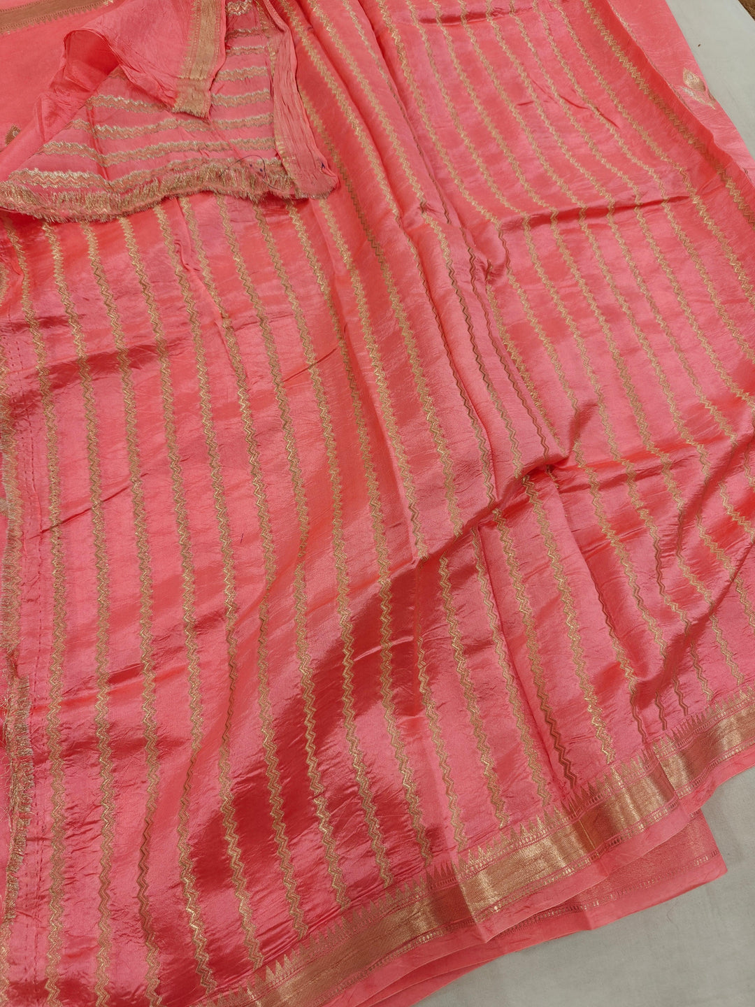 Peach Pure Banarasi Handloom Silk Saree - Aura Benaras
