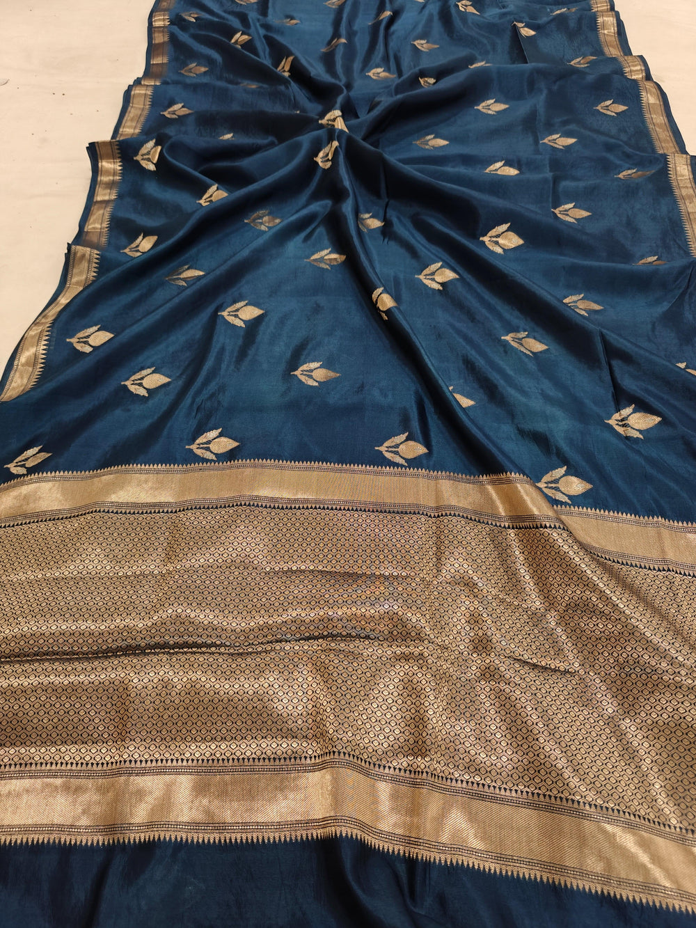 Teal Pure Banarasi Handloom Silk Saree - Aura Benaras