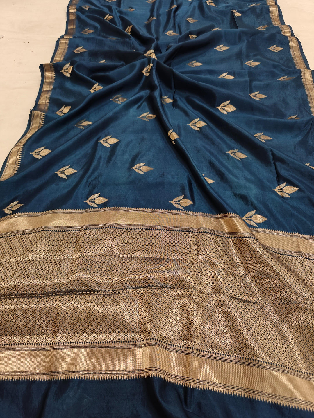 Teal Pure Banarasi Handloom Silk Saree - Aura Benaras