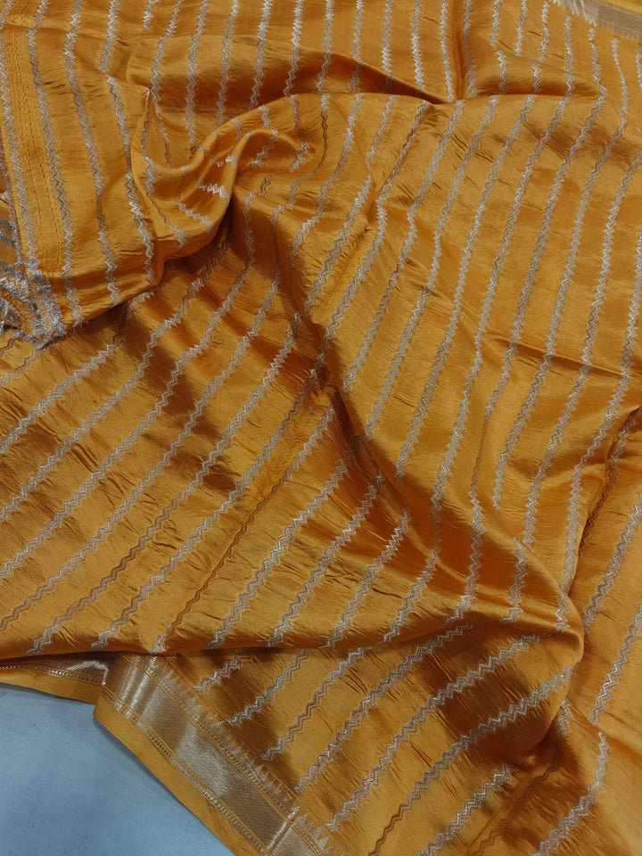 Mustard Yellow Pure Banarasi Handloom Silk Saree - Aura Benaras