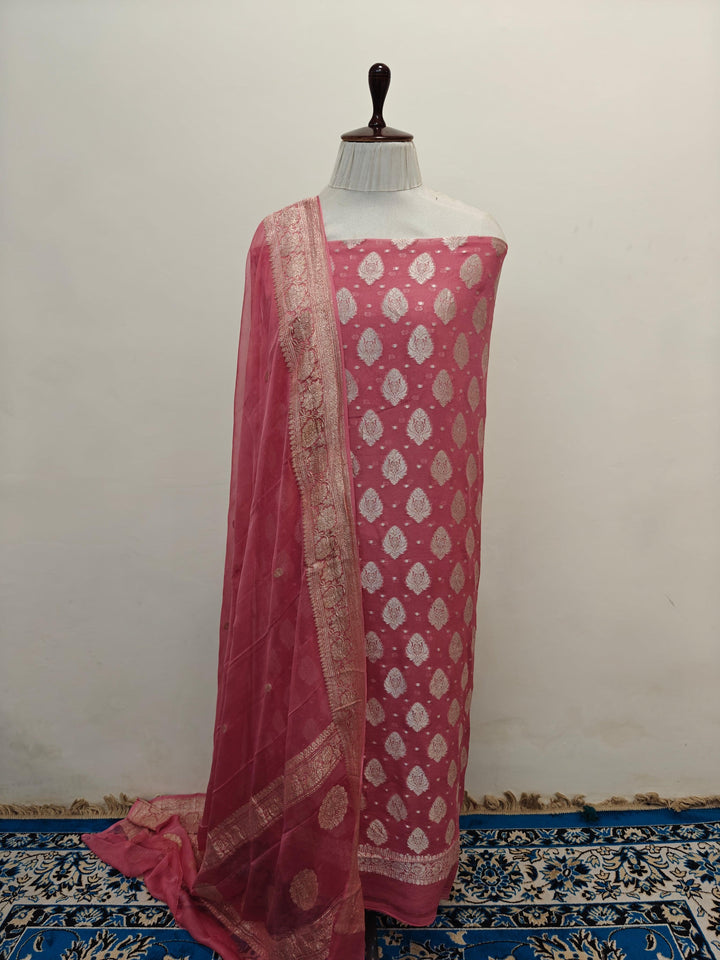 Onion Pink Khaddi Georgette Banarasi Suit