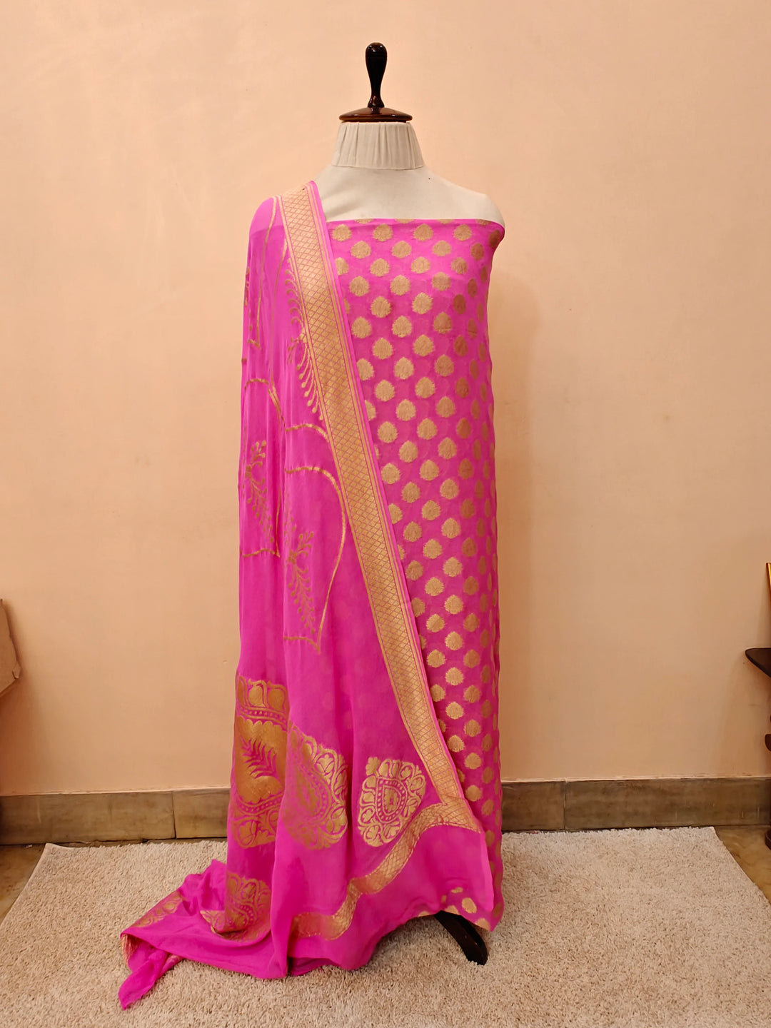 Pink Banarasi Chiffon Georgette Suit with Zari Work – Aura Benaras