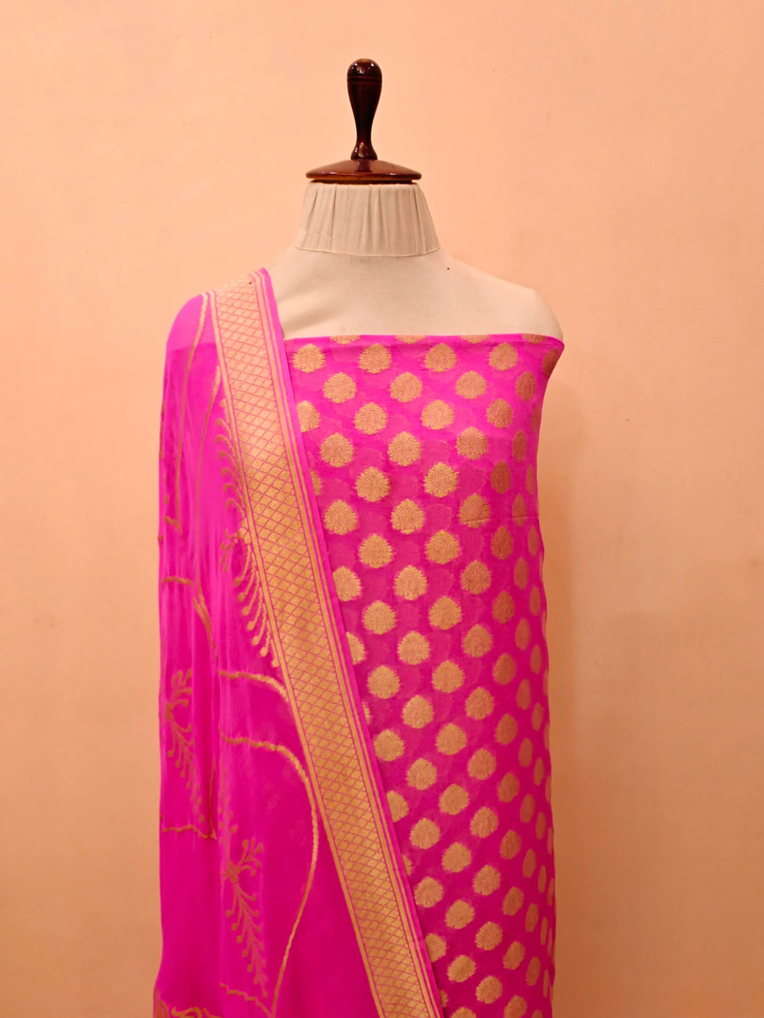 Pink Banarasi Chiffon Georgette Suit with Zari Work – Aura Benaras