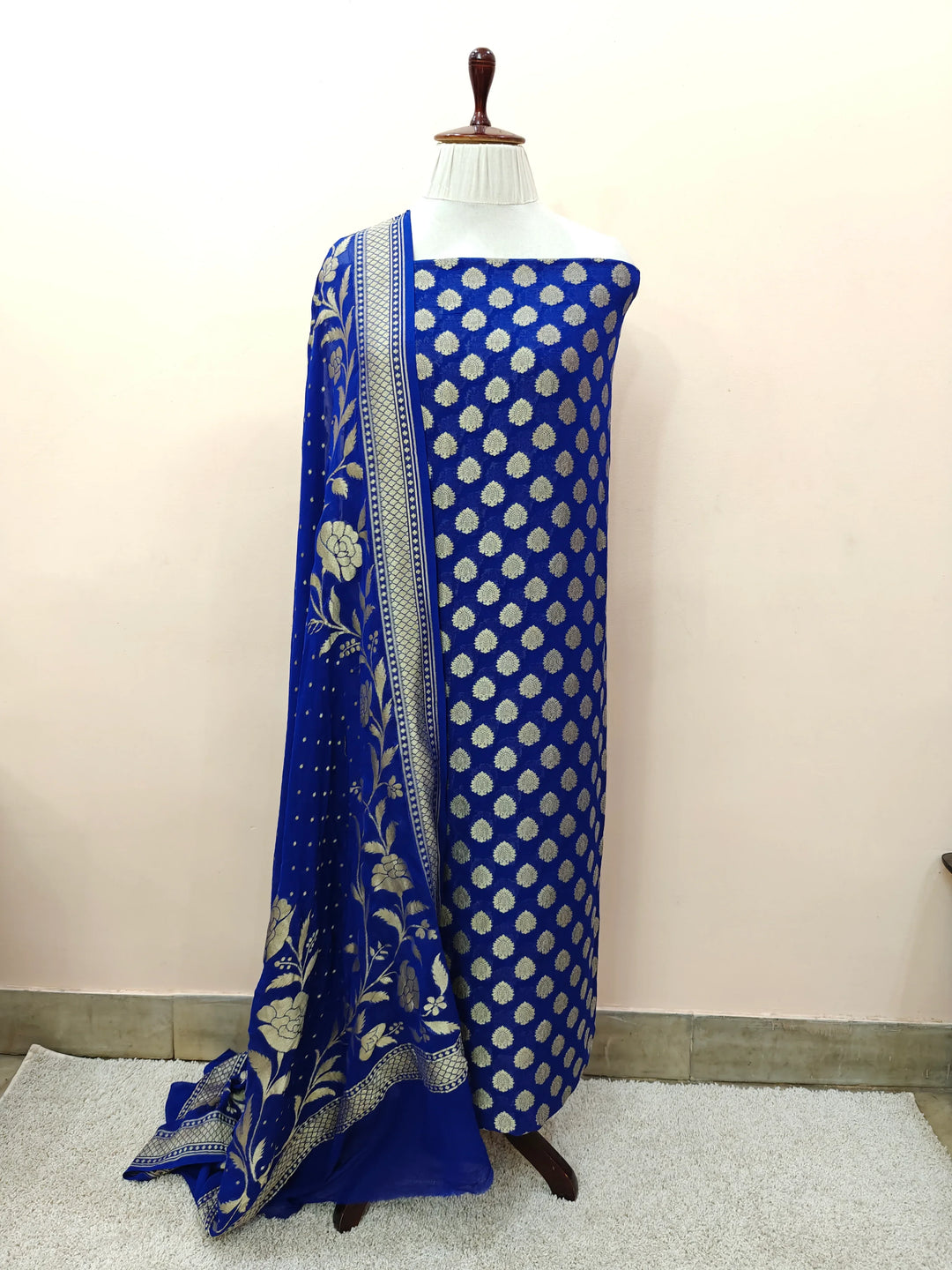 Royal Blue Banarasi Chiffon Georgette Suit with Zari Work – Aura Benaras