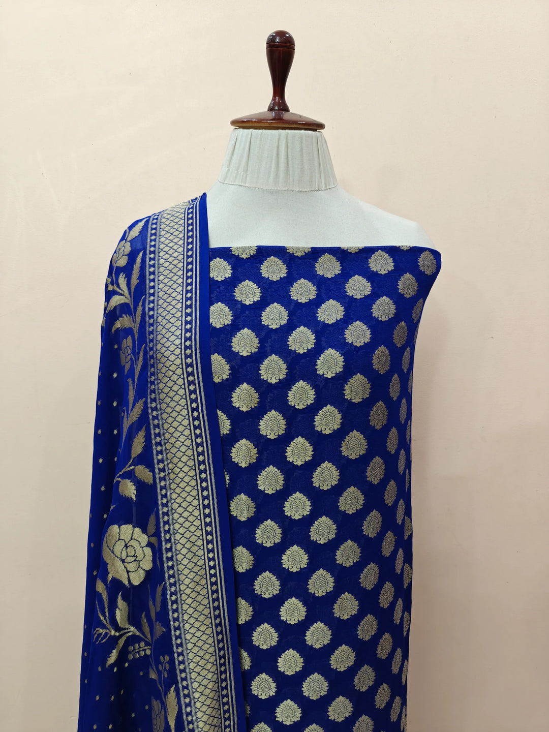 Royal Blue Banarasi Chiffon Georgette Suit with Zari Work – Aura Benaras