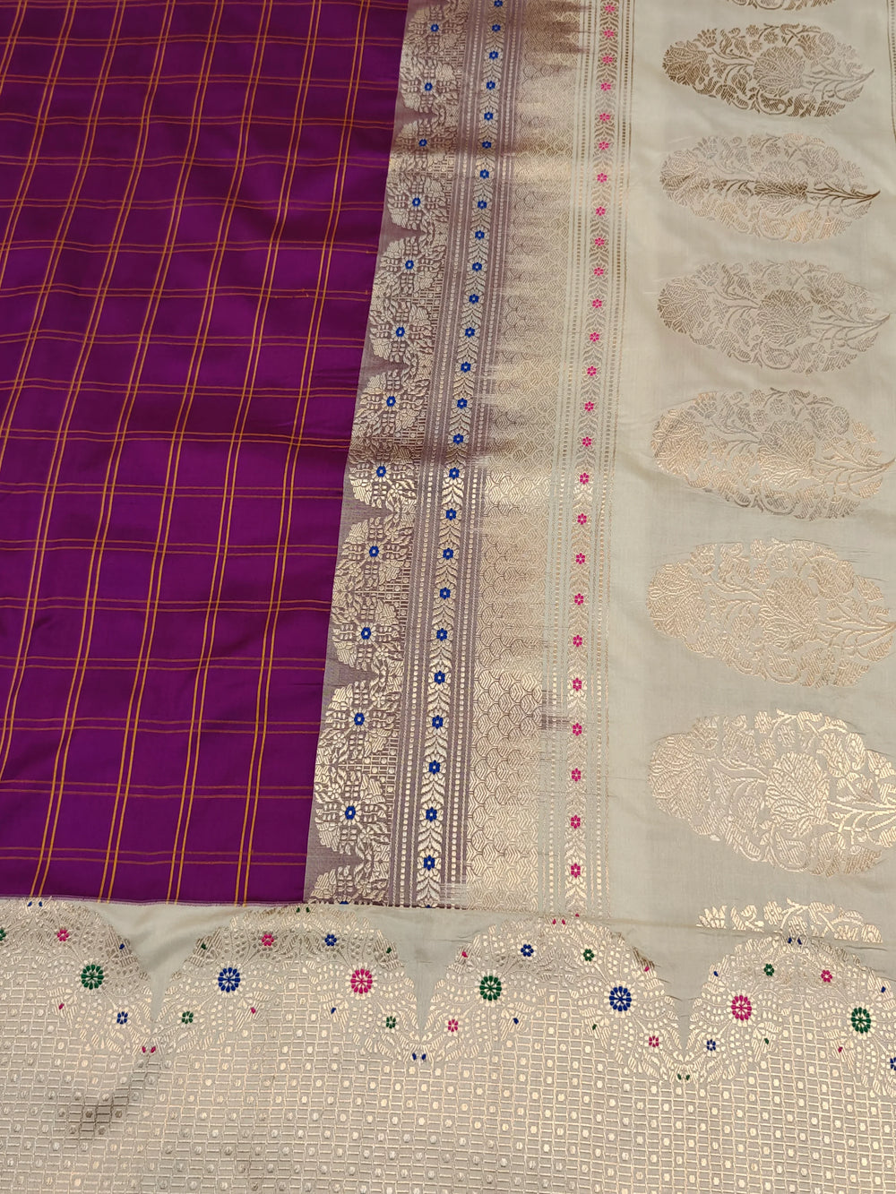 Purple Katan Silk Banarasi Saree with Kadhwa Meenakari Border