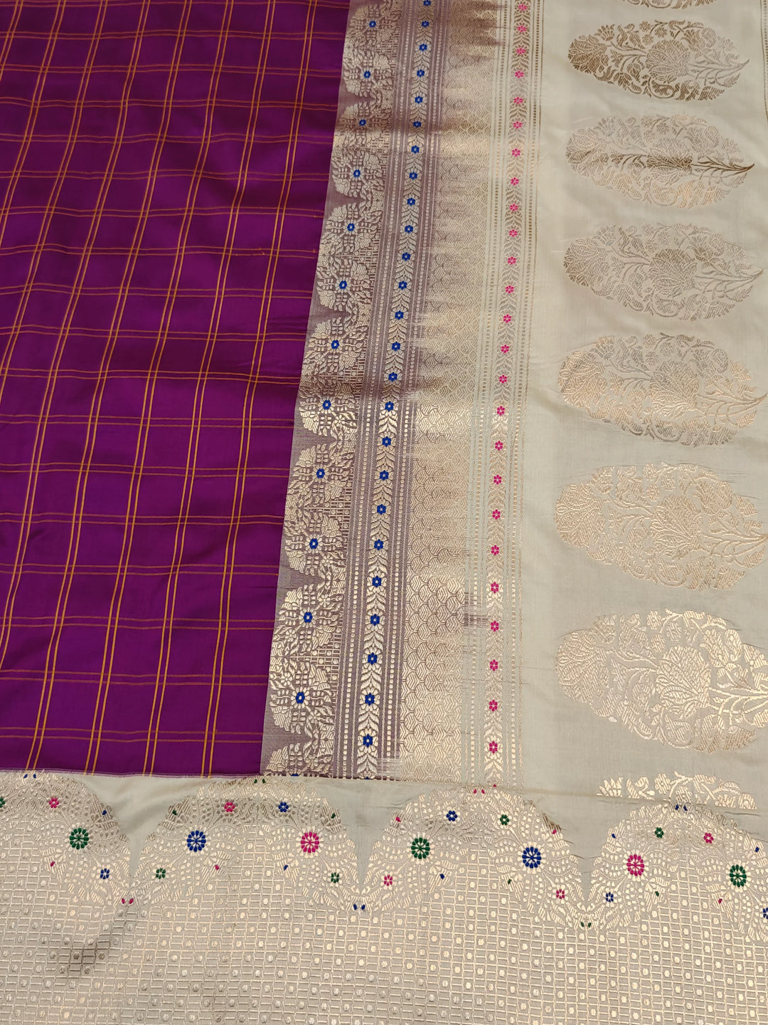 Purple Katan Silk Banarasi Saree with Kadhwa Meenakari Border