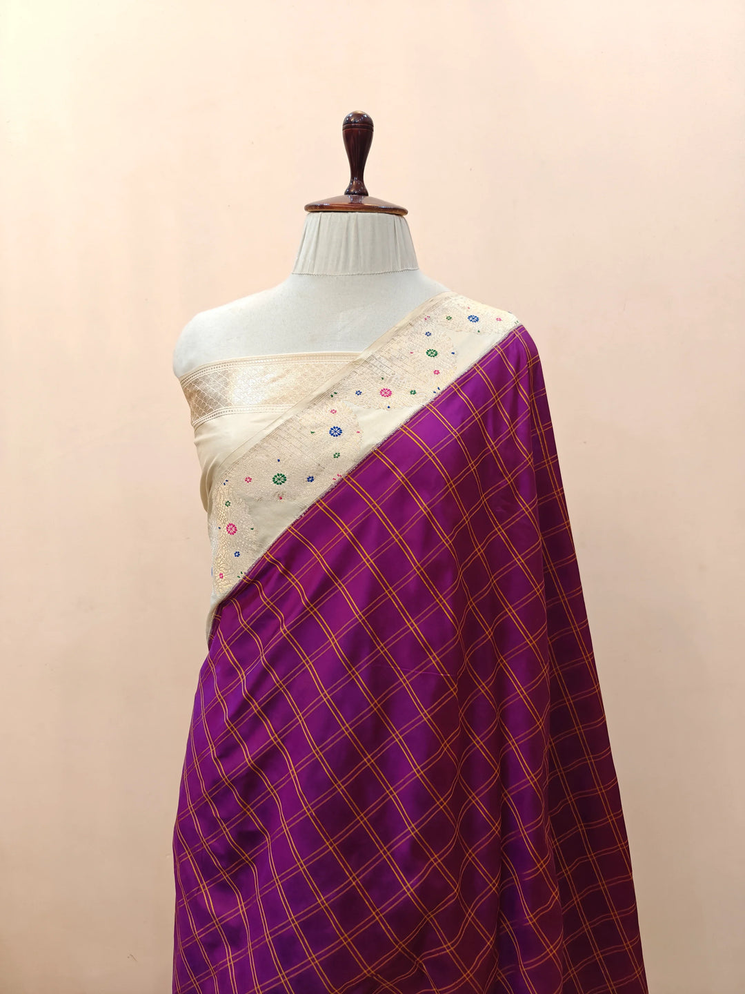 Purple Katan Silk Banarasi Saree with Kadhwa Meenakari Border