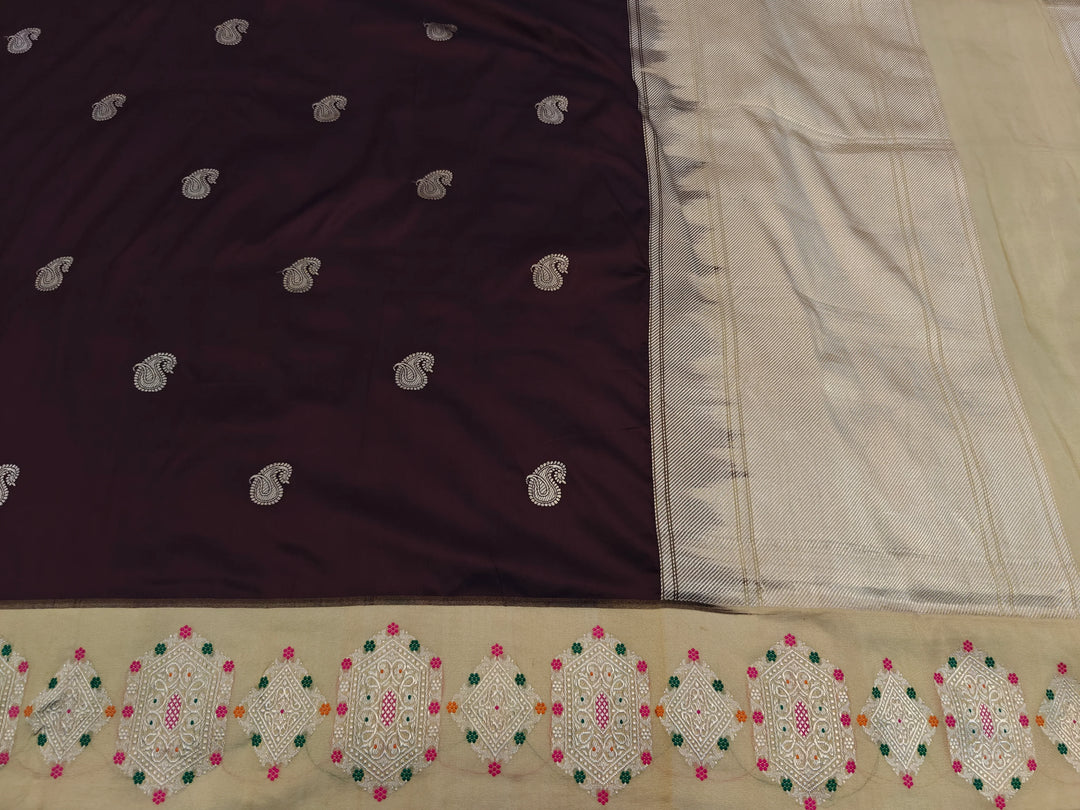 Garnet Pure Katan Silk Handloom Banarasi Saree