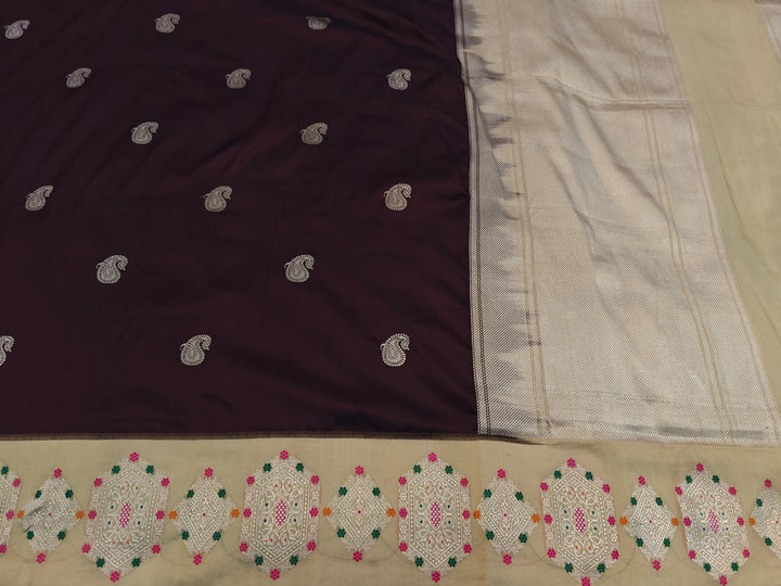 Garnet Pure Katan Silk Handloom Banarasi Saree