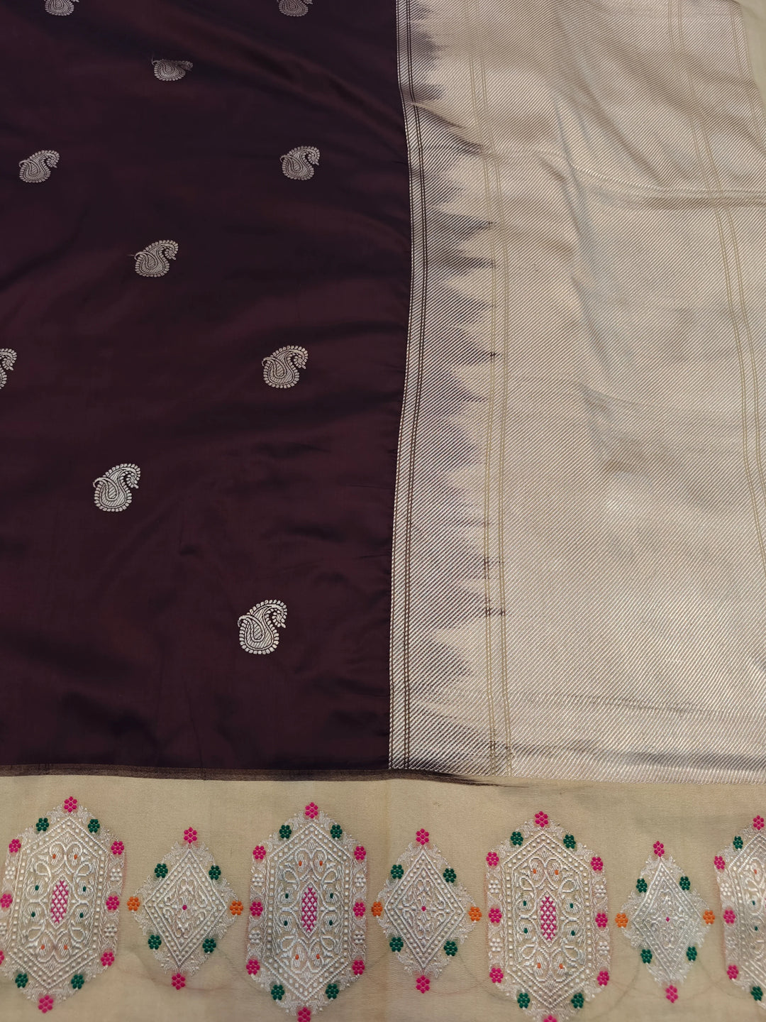 Garnet Pure Katan Silk Handloom Banarasi Saree